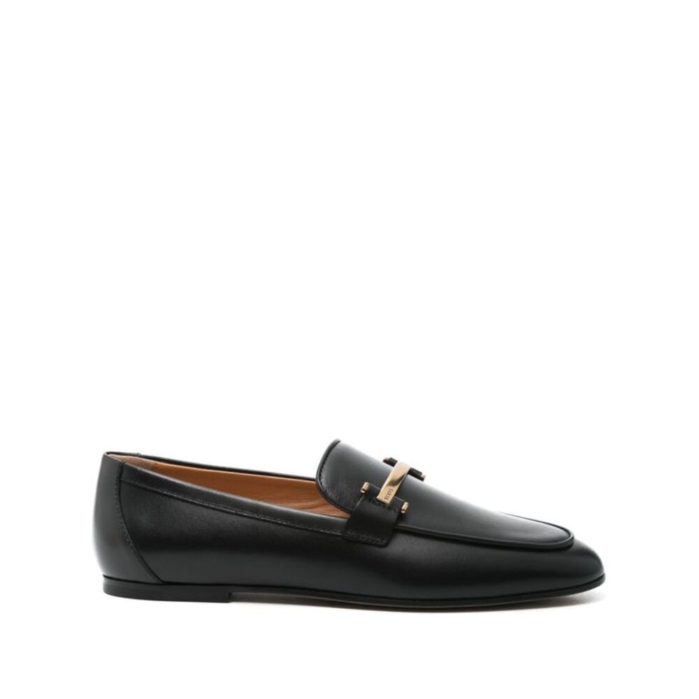 Branded Metal Bar Leather Loafers Women